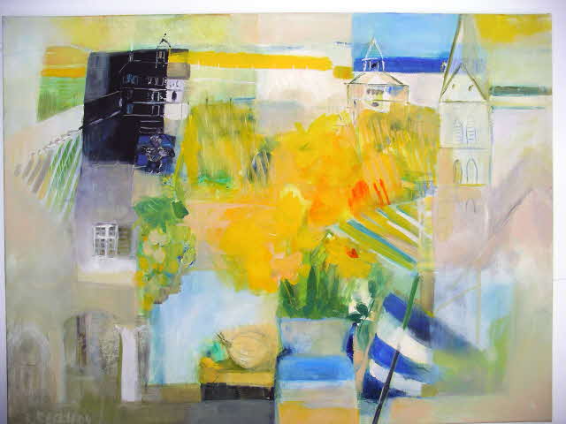 Susanne Beckh - Blühendes Esslinger Stadtbild, 60 x 80, Acryl, 2004