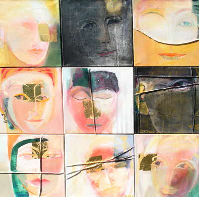 Susanne Beckh - 'Genähte Bilder', 90 x 90, Acryl mit Blattgold, 2006