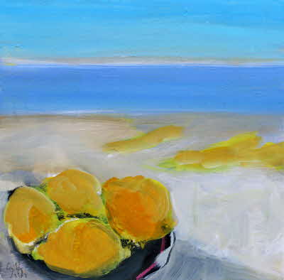 Susanne Beckh - 'Zitronen am Meer', 30 x 30, Acryl, 2020
