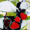 Susanne Beckh - 'Erdbeeren mit weißem Schirm', 30 x 30, Acryl und Collage, 2019