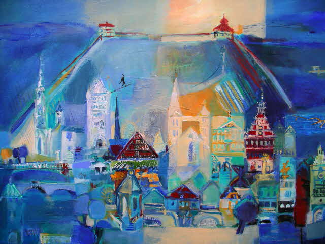 Susanne Beckh - Esslingen in Blau, Acryl
