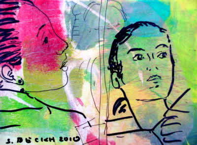 Susanne Beckh - 'Warten auf den Einsatz', 24 x 18, Acryl und Collage, 2010