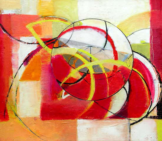 Susanne Beckh - Fliegend, 70 x 80, Acryl auf Holz und Leinwand mit 1 Drehkörper, 2011