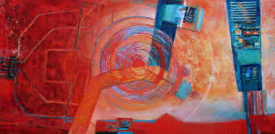 Susanne Beckh - 'Produkte in Rot', 100 x 200, Acryl und Collage, 2019