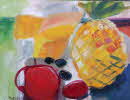 Susanne Beckh - 'Ananas mit roter Tasse', 30 x 40, Acryl, 2017