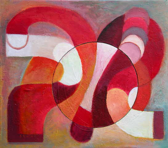 Susanne Beckh - Komposition, 70 x 80, Acryl auf Holz und Leinwand mit 1 Drehkörper, 2011