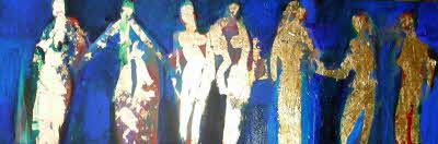 Susanne Beckh - 'Tanzreigen', 30 x 90, Acryl mit Gold, 2007