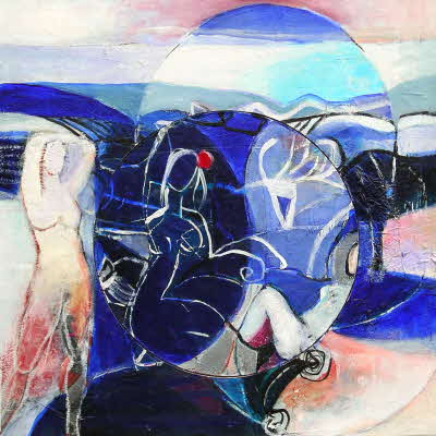 Susanne Beckh - 'Les Demoiselles en bleu', 50 x 50, Acryl auf Susanne Beckh - 'Les Demoiselles en bleu', 50 x 50, Acryl auf Holz und Leinwand mit 1 Drehkörper, 2012